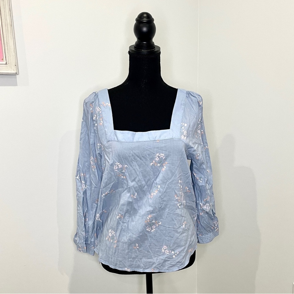 Ana Blue Floral Long Sleeve Blouse